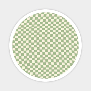 Green and Cream Distorted Warped Checkerboard Pattern III Magnet